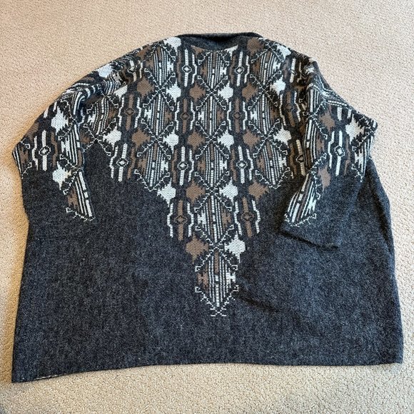 Debut Sweater Long Open Cardigan Boho Geometric Gray White Taupe Size M/L #C8023 - Picture 8 of 10